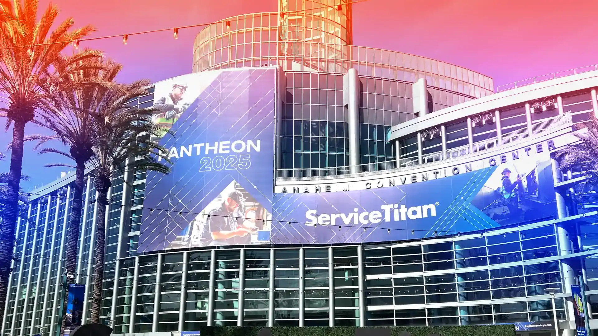 Front of Anaheim Convention Center with Pantheon