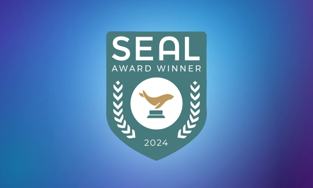 SEAL Award Winner 2024 badge featuring a stylized seal icon and laurel wreath on a blue gradient background.