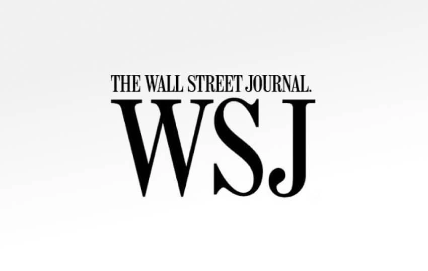 The Wall Street Journal logo with large bold initials ‘WSJ’ beneath the full name in uppercase serif font on a white background.