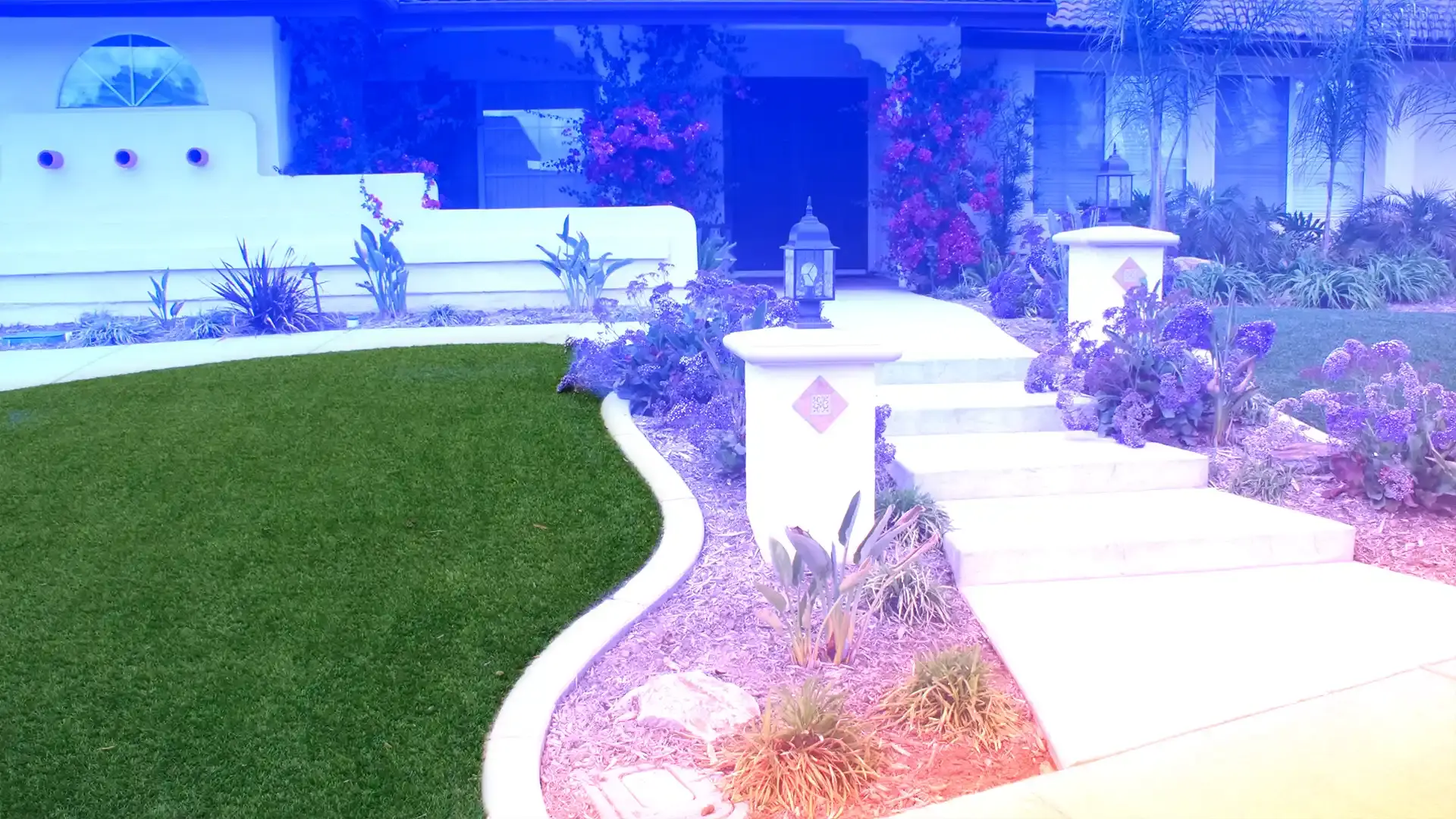 Front of home with artificial turf